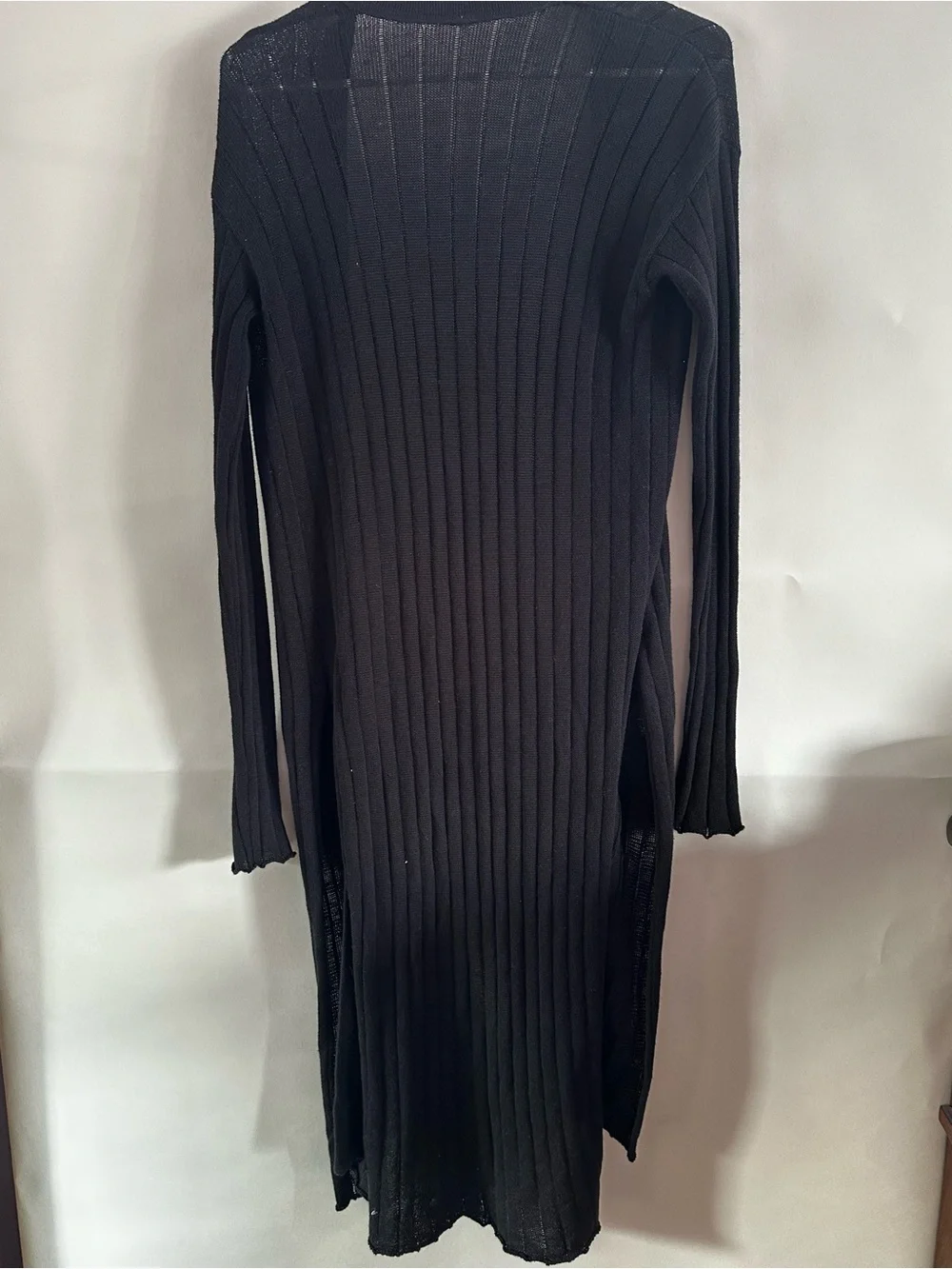 Free People Ribbed Open Front Duster Cardigan Black SLinen Blend Whimsigoth boho